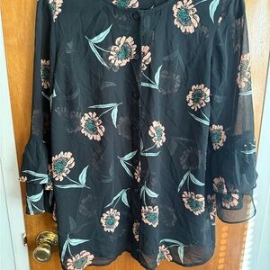 CAbi Black Floral Sheer Blouse